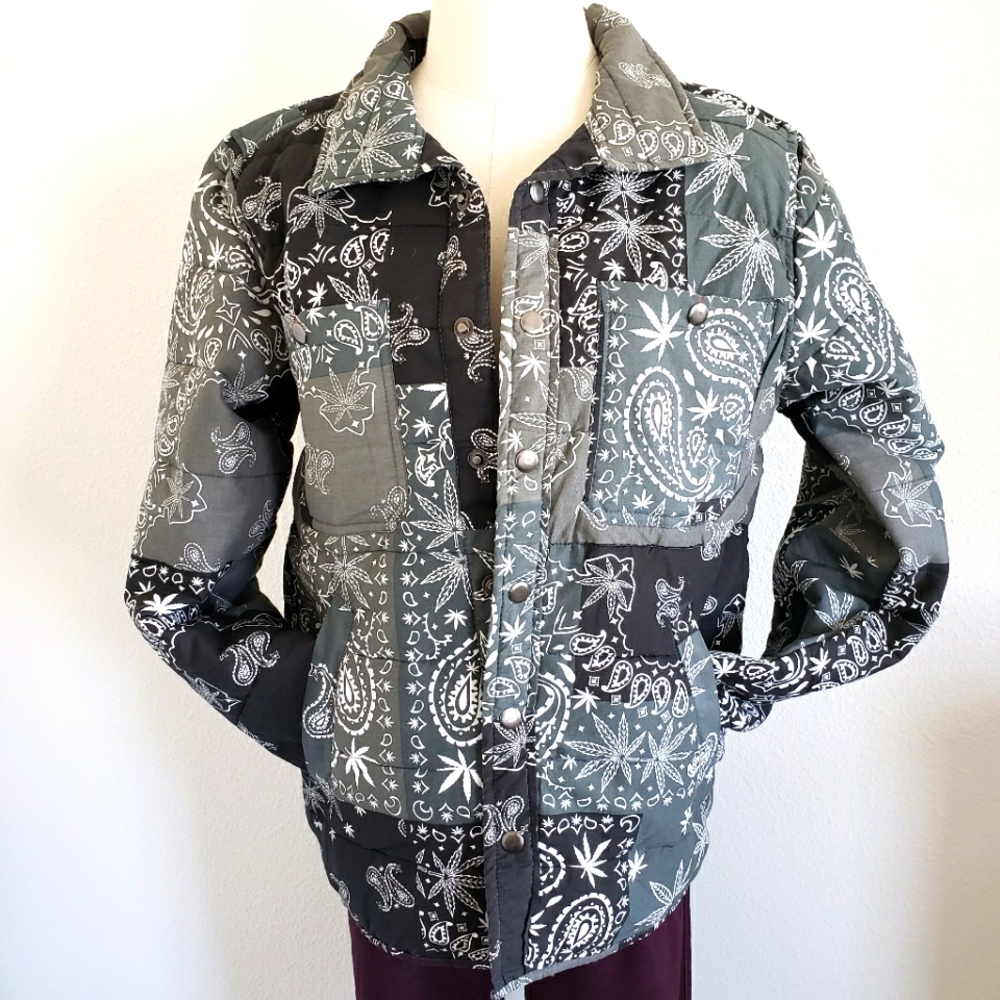 EIGHTY EIGHT Quilted Multi-Print Collared Long Sleeve Chore Jacket--NWT--S